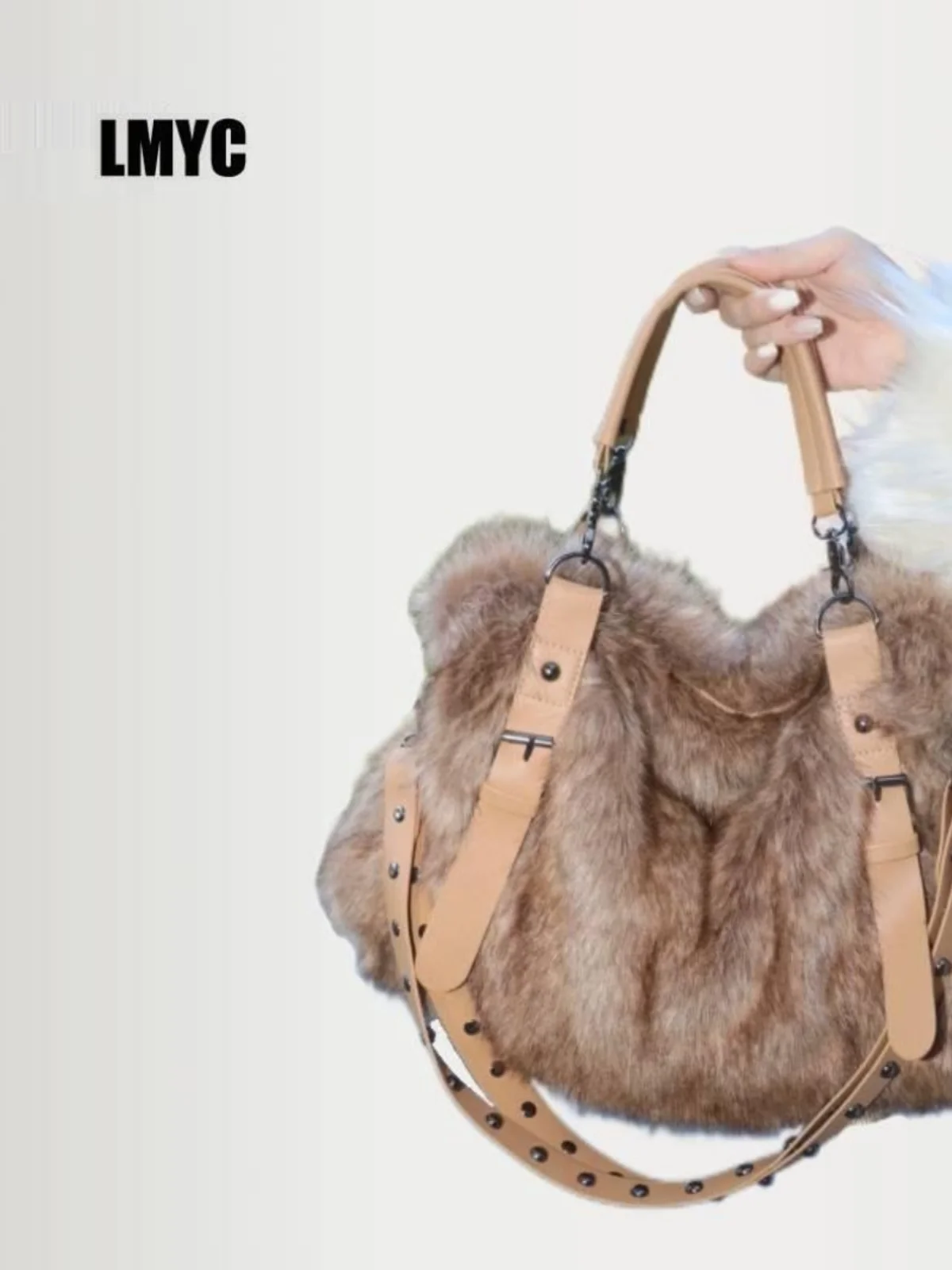 

Retro Furry oulder Bag Large Capaci Commuter Crossbody Handbag Faionable Design Soft Polyester Zipper Closure