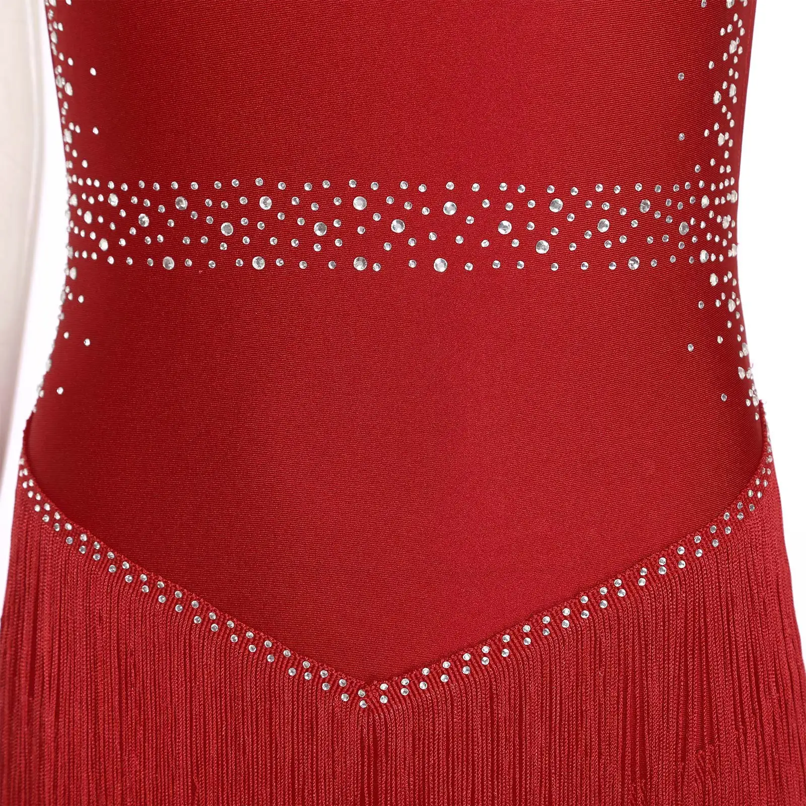 Women Latin Dance Dress Rhinestones Tassel Leotard Halter Sleeveless Backless Fringe Bodysuit Ballroom Tango Salsa Dance Costume