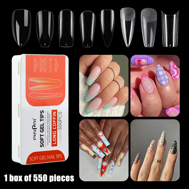 

Капсулы для ногтей 550 шт., искусственные накладные ногти, полное покрытие, мягкие гелевые накладные ногти, акриловые прозрачные капсулы для ногтей, французский маникюр, накладные ногти