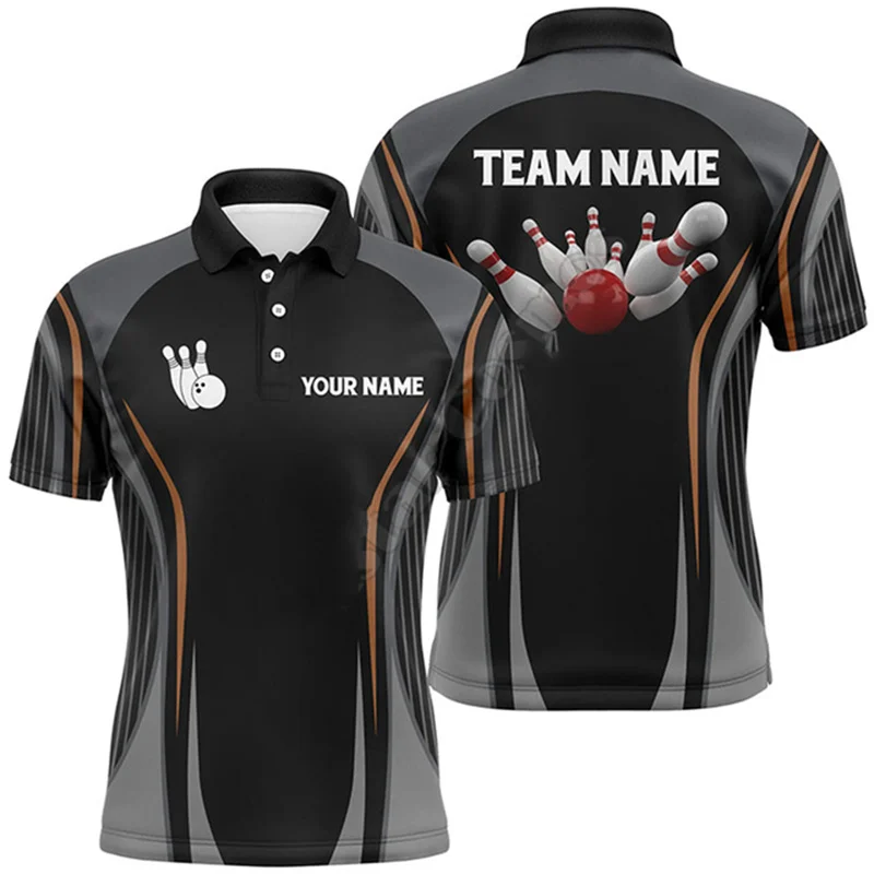 Fashion Men\'s Top Bowling Ball 3D Printed POLO shirt Personalized Name Customization Ball Uniform Large Men\'s Sports Clothing