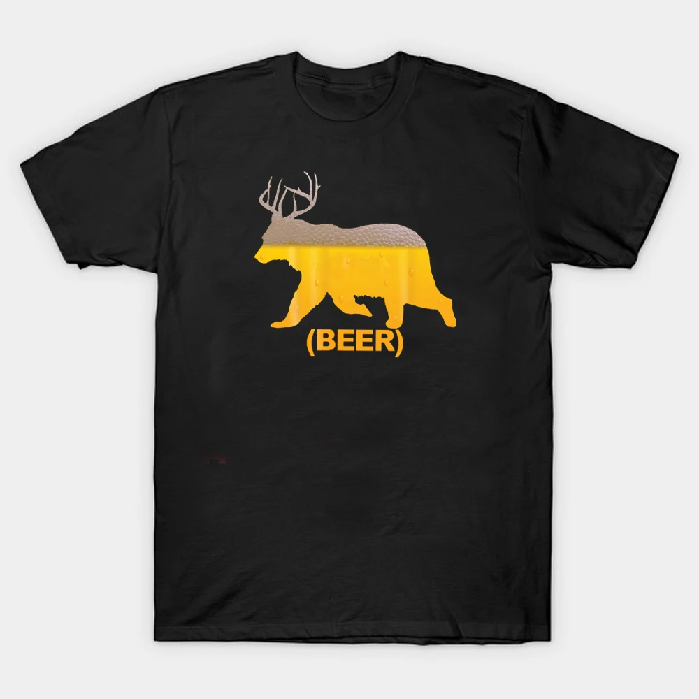 Beer Bear Deer Antlers Suds Funny Drinking Men's T-Shirt Cotton O-Neck Short Sleeve T Shirt New Size S-3XL