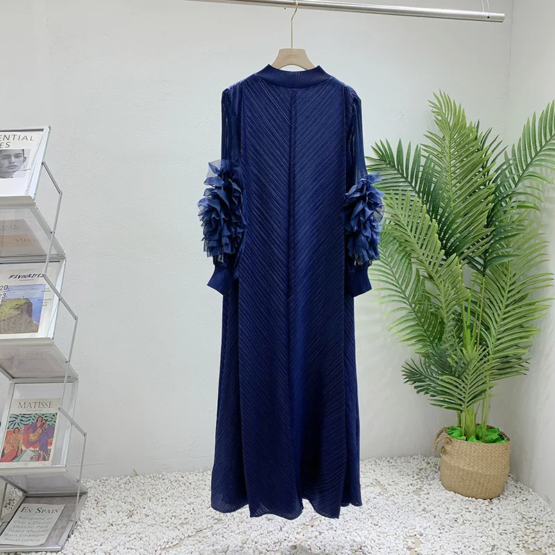 

Miyake Pleated Maxi Long Dress Mesh Petal Sleeve Half Turtleneck Formal Dresses for Women 2026 New Hot Sales