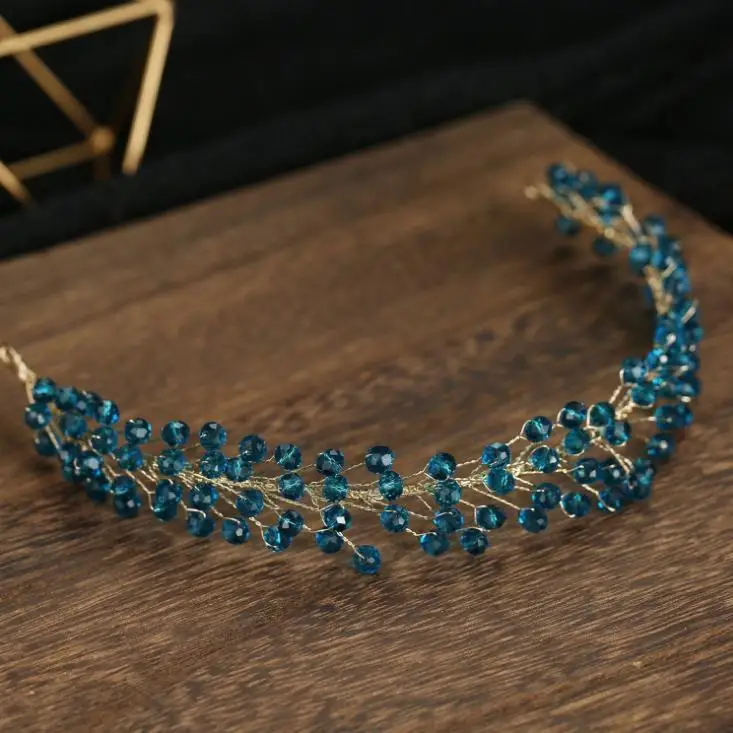 Tiaras azules románticas para mujer, diadema de diamantes de imitación de cristal, accesorios para el cabello nupcial, joyería para la cabeza de la novia, fiesta de graduación