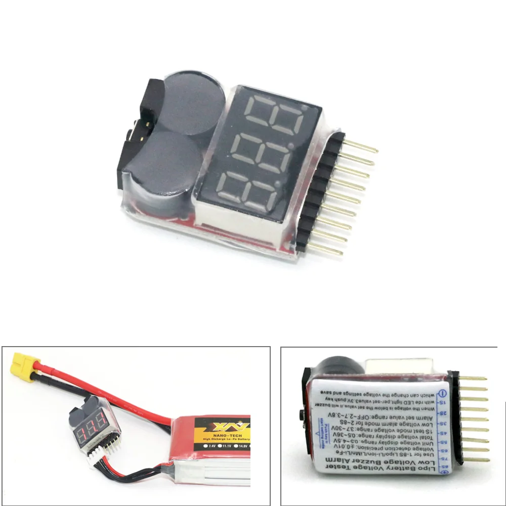 Probador de voltaje de batería Lipo, alarma de zumbador de bajo voltaje para 2-8S Lipo Life LiMn Li-ion, Monitor de control de batería