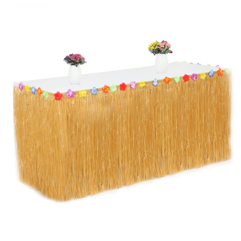 Party Grass Straw Color Table Skirt Straw Hawaiian Summer Theme Party Supplies for Tropical Hawaii Party Decor Door Hanging