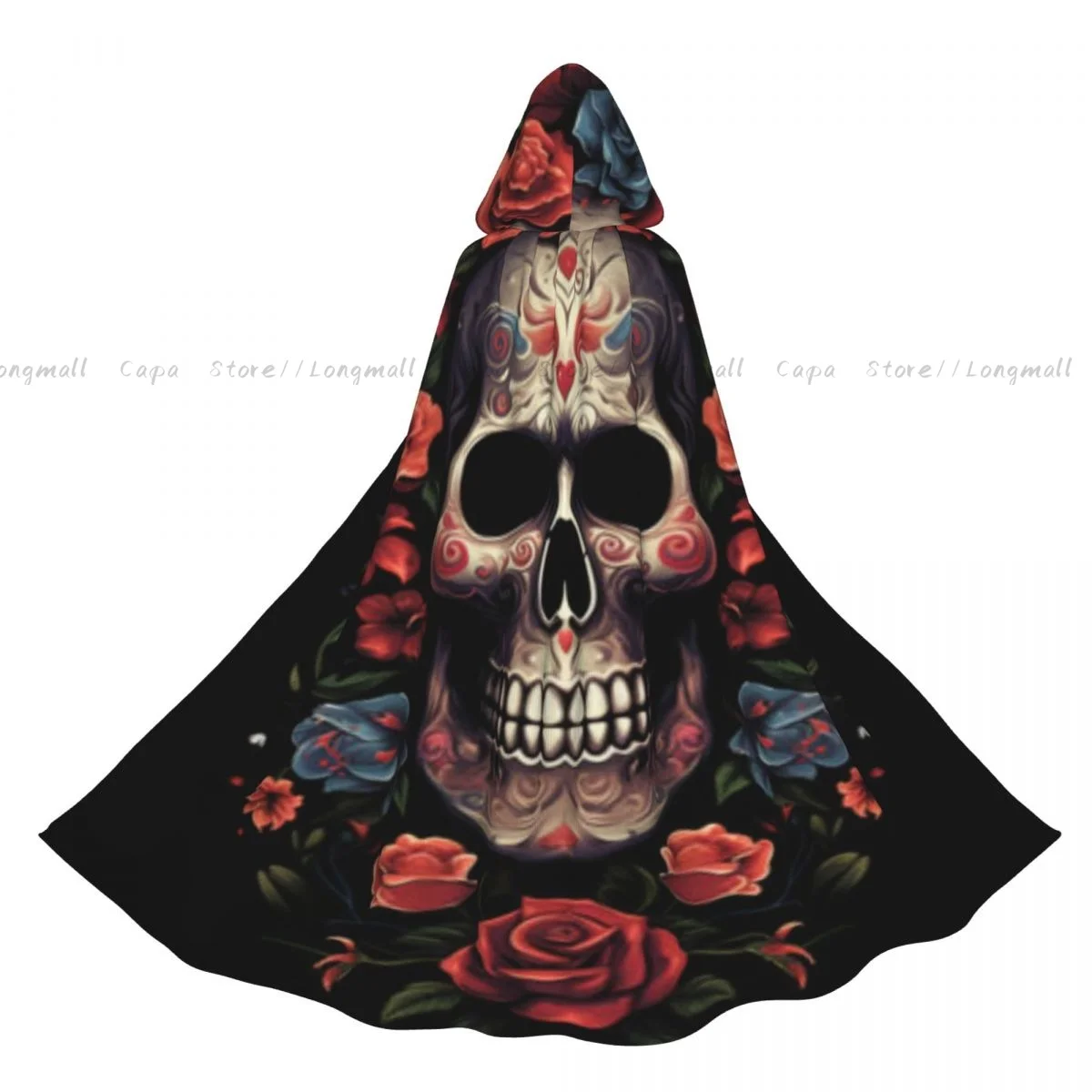 

Cosplay Medieval Costumes Day Of The Dead Skull With Flowers Hooded Cloak Capes Long Robes Jackets Coat Carnival