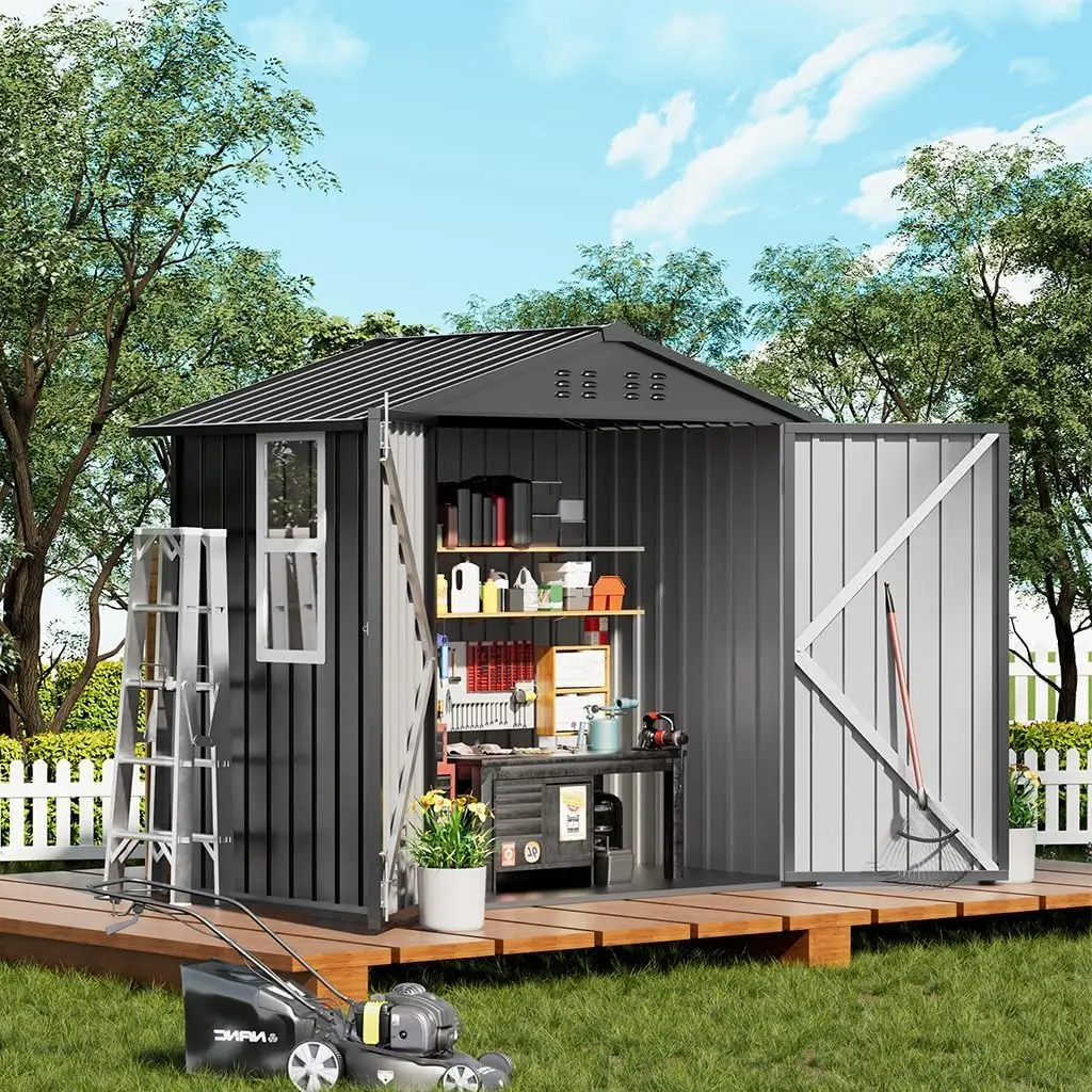 Metal Storage Shed with Window & Lockable Door, Weatherproof Ventilated Garden Tool House for Backyard, 6x4ft, Customized