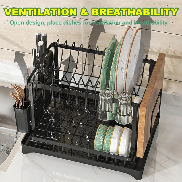 2 Tier Stainless Steel Dish Drying Rack With Drainboard Kitchen Tableware Storage Organizer 5
