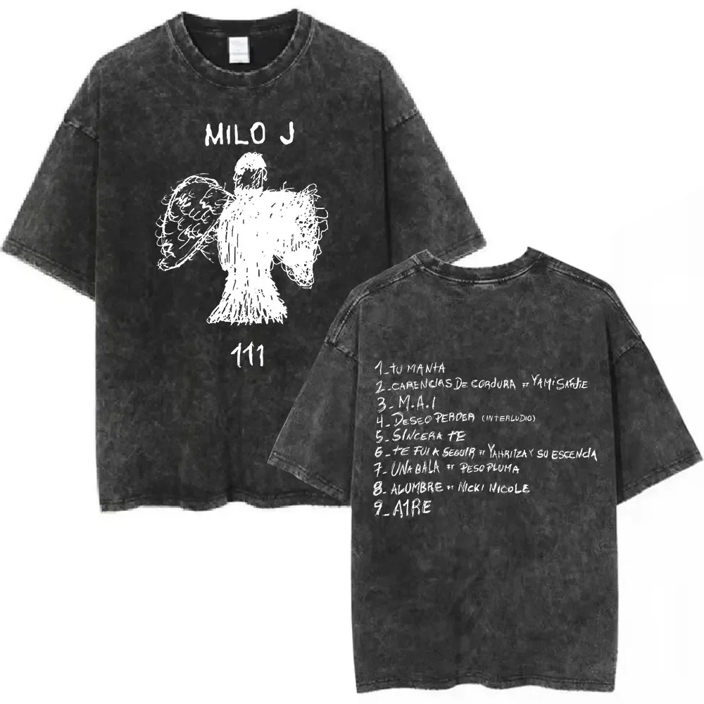 Rapper Milo J Logo Vintage Washed T Shirts Men Women Clothing Harajuku Hip Hop T-shirt Cotton Short Slevee T-shirts Streetwear