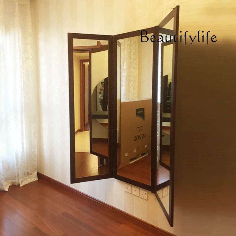 Hidden full-body mirror folding three-fold concealed full-length mirror small apartment clamshell fitting mirror