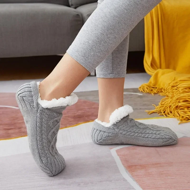 Winter Indoor Home Socks for Women and Men Warm Velvet Thick Floor Socks Plush Soft Slippers Adults Bottom Glue Sock