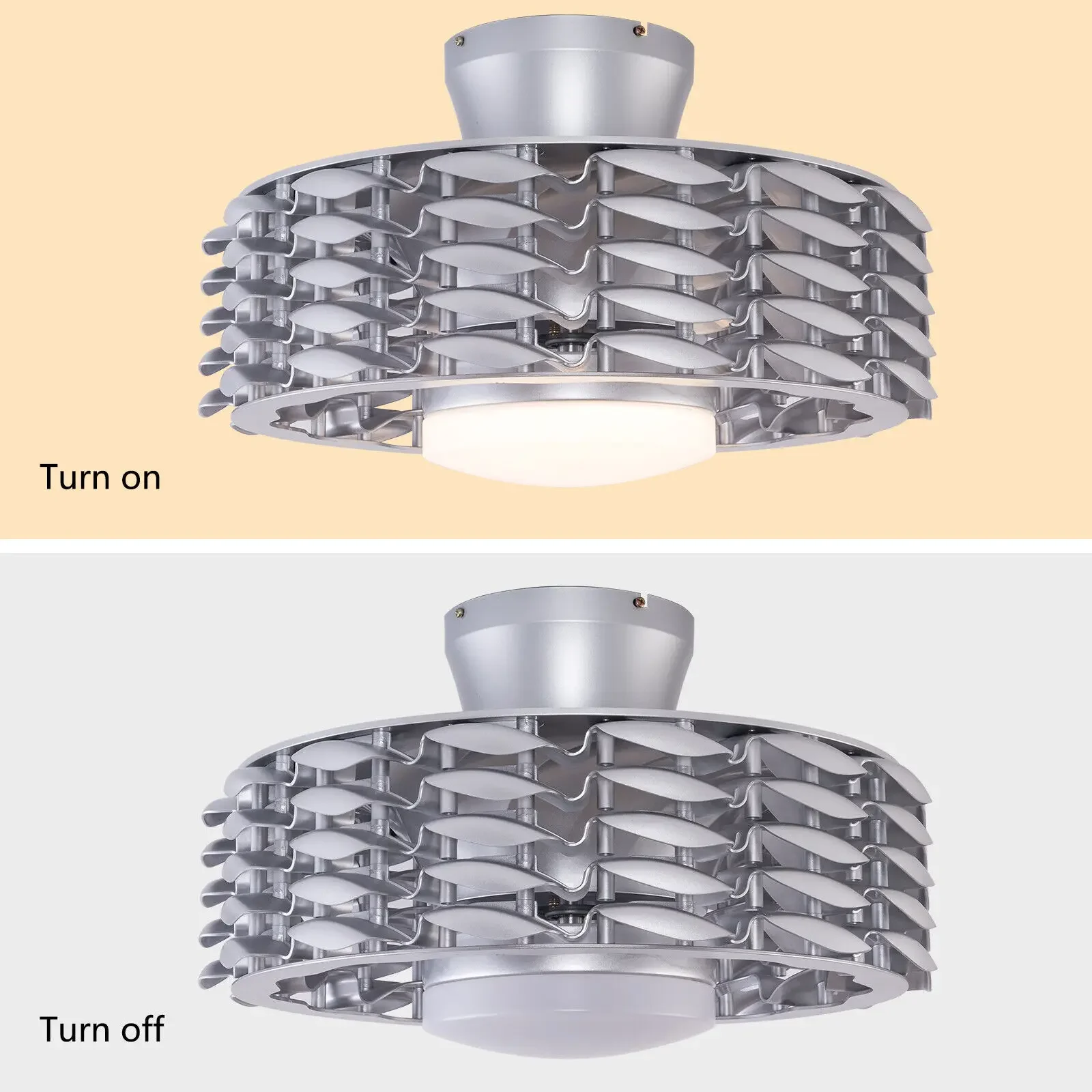 22 Inch Bladeless Ceiling Fan with Light and Remote Control 3-Color Adjustable Modern Semi Flush Mount LED Ceiling Fan Light