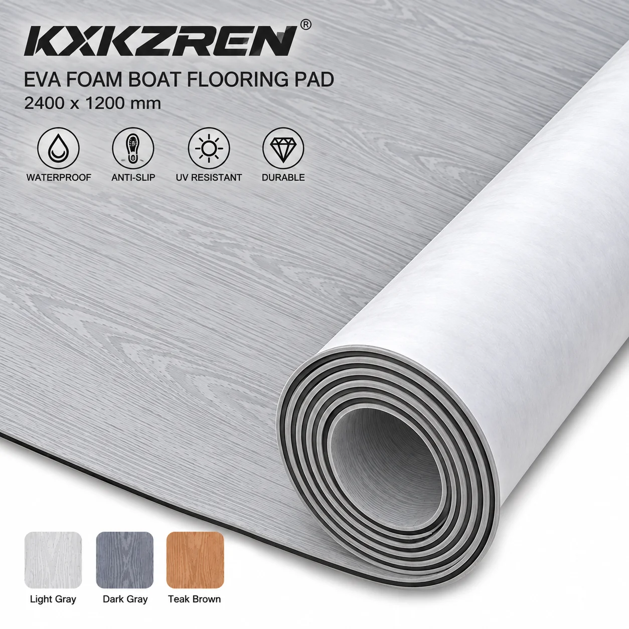 KXKZREN EVA Foam Boat Flooring Pad 2400x1200mm Brushed Wood Grain Self Adhesive Non Slip Marine Decking Sheet Yacht RV Floor Mat