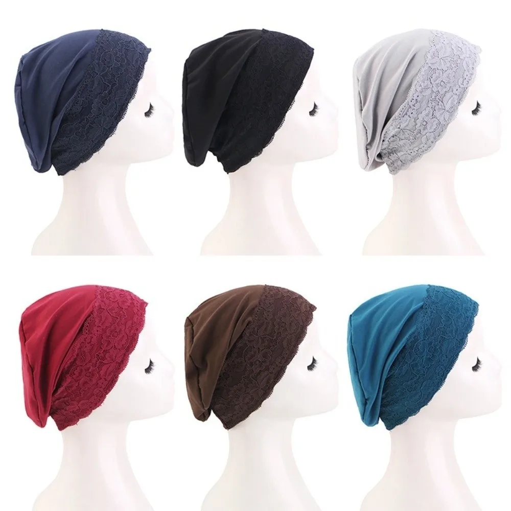 Soft Lace Trim Slouchy Beanie Stretch Fit Soft Elastic Sleep Cap Breathable Fabric Lightweight Design Chemo Cap Sleeping