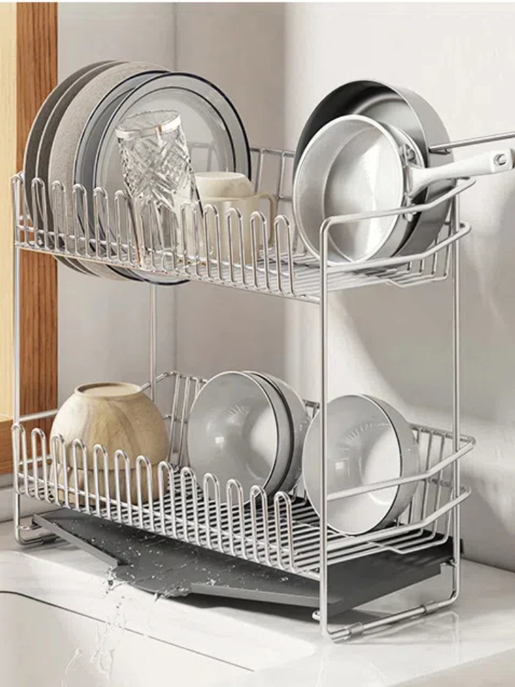 Stainless Steel Dish Drying Rack Over The Sink Dish Draining Basket With Tray Kitchen Countertop Dishes Draining Storage Rack