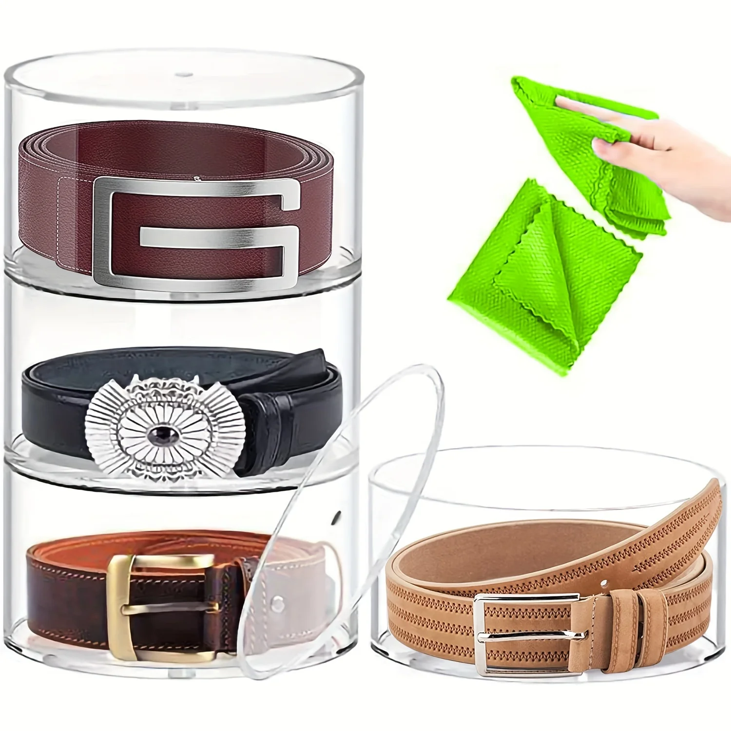 Clear Acrylic One-Layer Round Belt Organizer: 14cm Diameter, 6.5cm Height, Jewelry & Accessories Storage