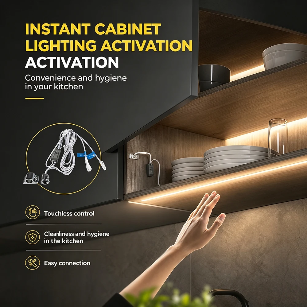 DC12‑24V 60W Cabinet LED Sensor Switch Hand Sweep Touch PIR Motion Sensor Wardrobe Closet Light Control Switch