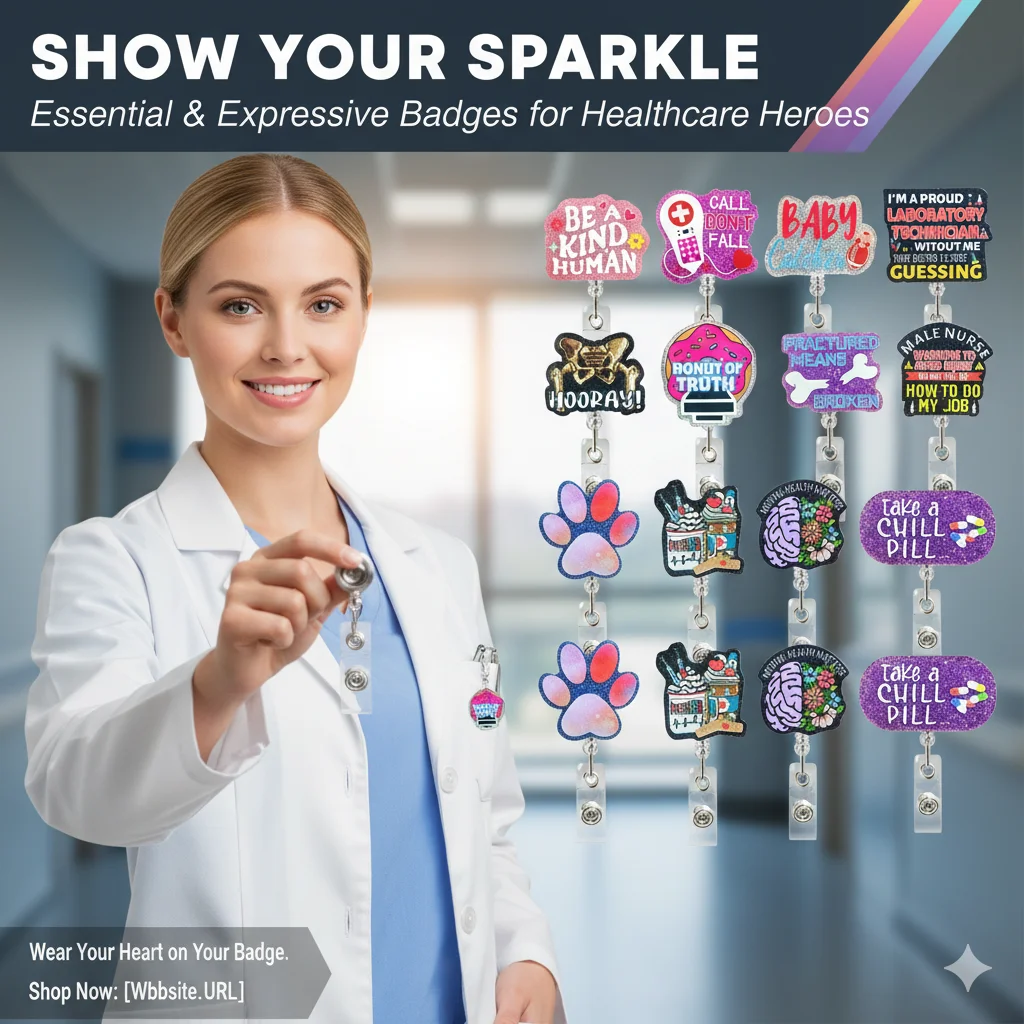 Glitter Acrylic Id Holder Vibrant Retractable Badge Reel Alligator Clip Badge Holder Inspirational Nurse Badge Reel For Nurse