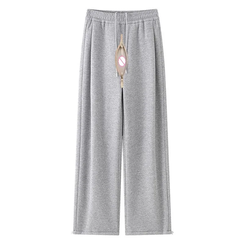 Pantalones con entrepierna abierta para mujer con cremallera, forro de franela para exteriores, novedad de invierno, pantalones para correr de lana gruesa, informales, pequeños y anchos