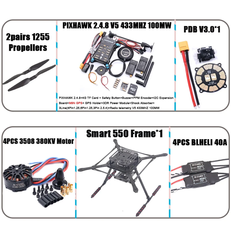 

Комплект рамы PIXHAWK2.4.8 Smart550 из углеродного волокна для полетного контроллера, квадрокоптер с телеметрией Ardupilot 100МВт, радиоуправлением, ESC BLHELI 30A и моторами 2212