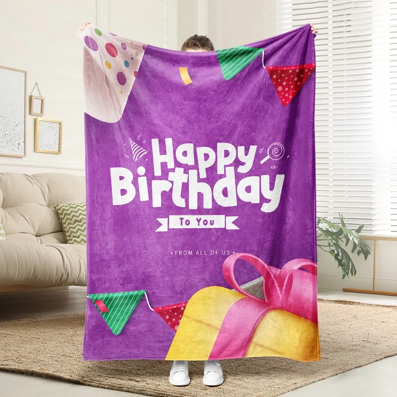 

Purple Happy Birthday Party Flannel Blanket Soft Plush Cozy Sofa Bed Decor Gift for Kids