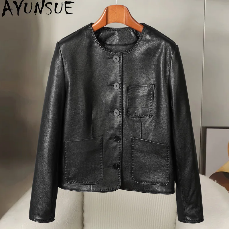 AYUNSUE 진짜 가죽 자켓 여성 정품 염소 가죽 여성 코트 Motocycle Jackets 2025 Slim Fit 가을 옷 Косуха Женская