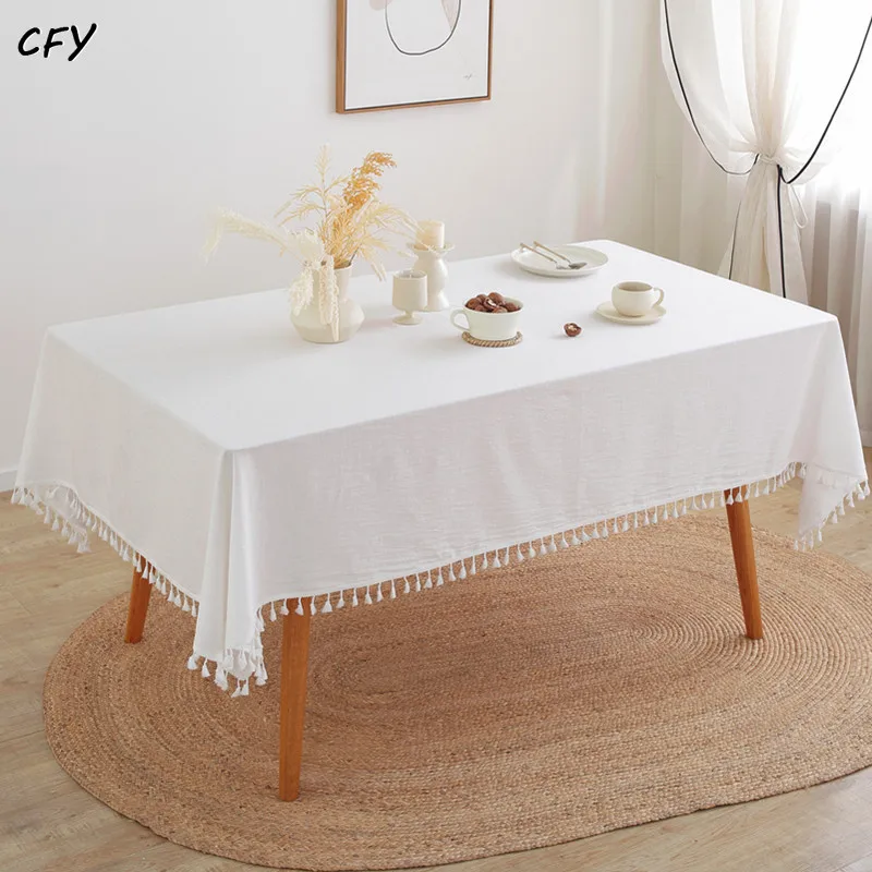 

Cotton Korean Style Solid White Rectangular Table Cloth Kitchen Table Map Towel Tablecloth Table Wedding Decor