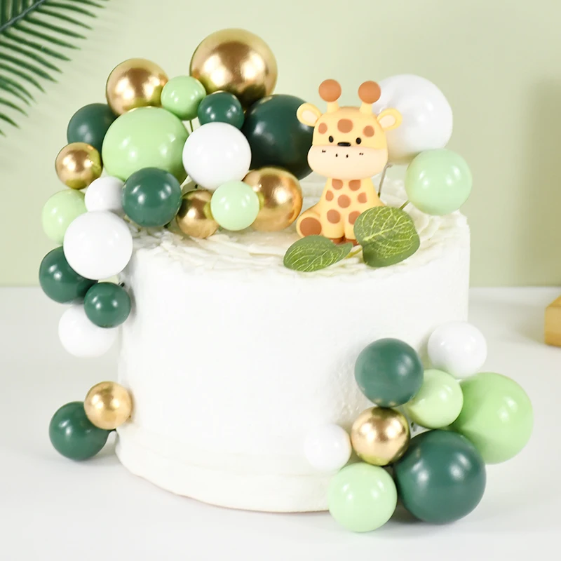 

Green White Ball Cake Toppers Gold Foam Spherical DIY Cupcake Insert Toppers Decoration Baby Shower Wedding Birthday Party Favor