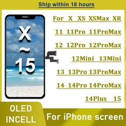 AAAA+++ OLED For iPhone X XR XS Max LCD Incell For iPhone 11 12 13 Pro Max 13 Mini 14 Plus 15  Display Screen Digitizer Assembly