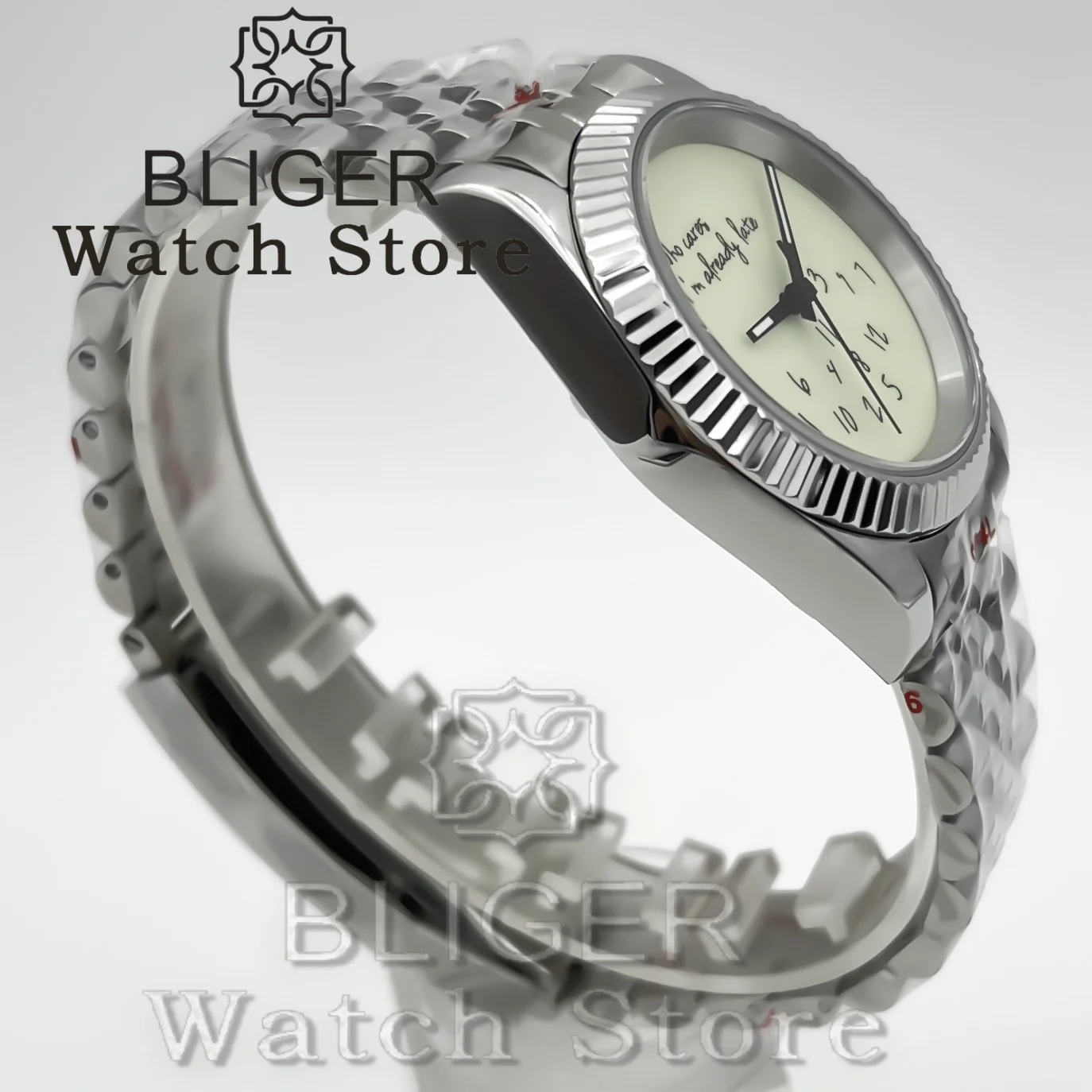 BLIGER 36mm 39mm NH35 ウォッチ Who cares im already late ウォッチ ロゴなし 全面夜光ダイヤル サファイアクリスタル NH35 自動巻きムーブメント
