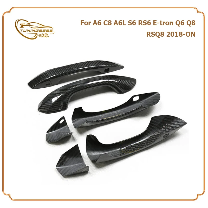 for Audi A6 C8 A6L S6 RS6 E-Tron Q6 Q8 RSQ8 2018-ON Add On Style Full Real Carbon Fiber Door Handle Cover With/No Remote Keyhole