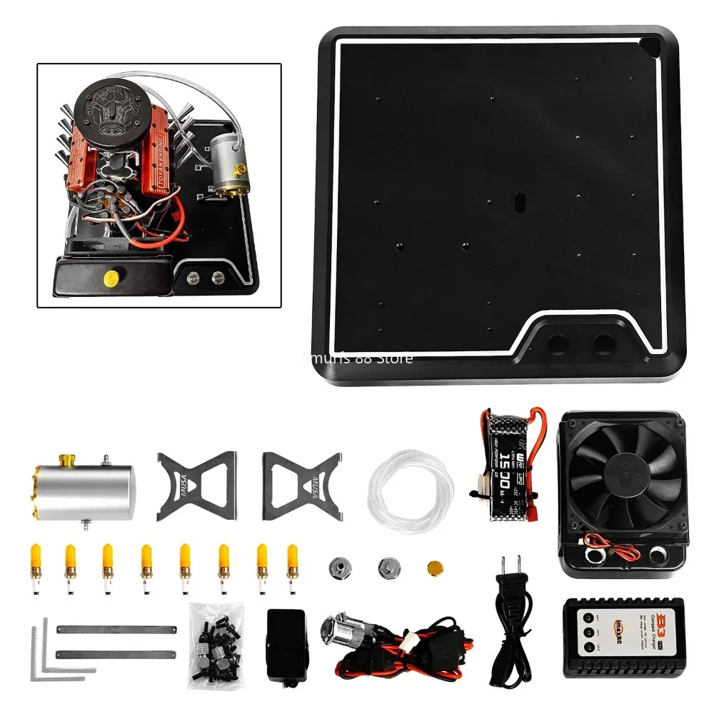 Zestaw do budowy silnika TOYAN V8 Metalowy silnik 28cc 4-suwowy chłodzony wodą Model z podstawą Starter Zestaw Gotowy Produkt Zabawka