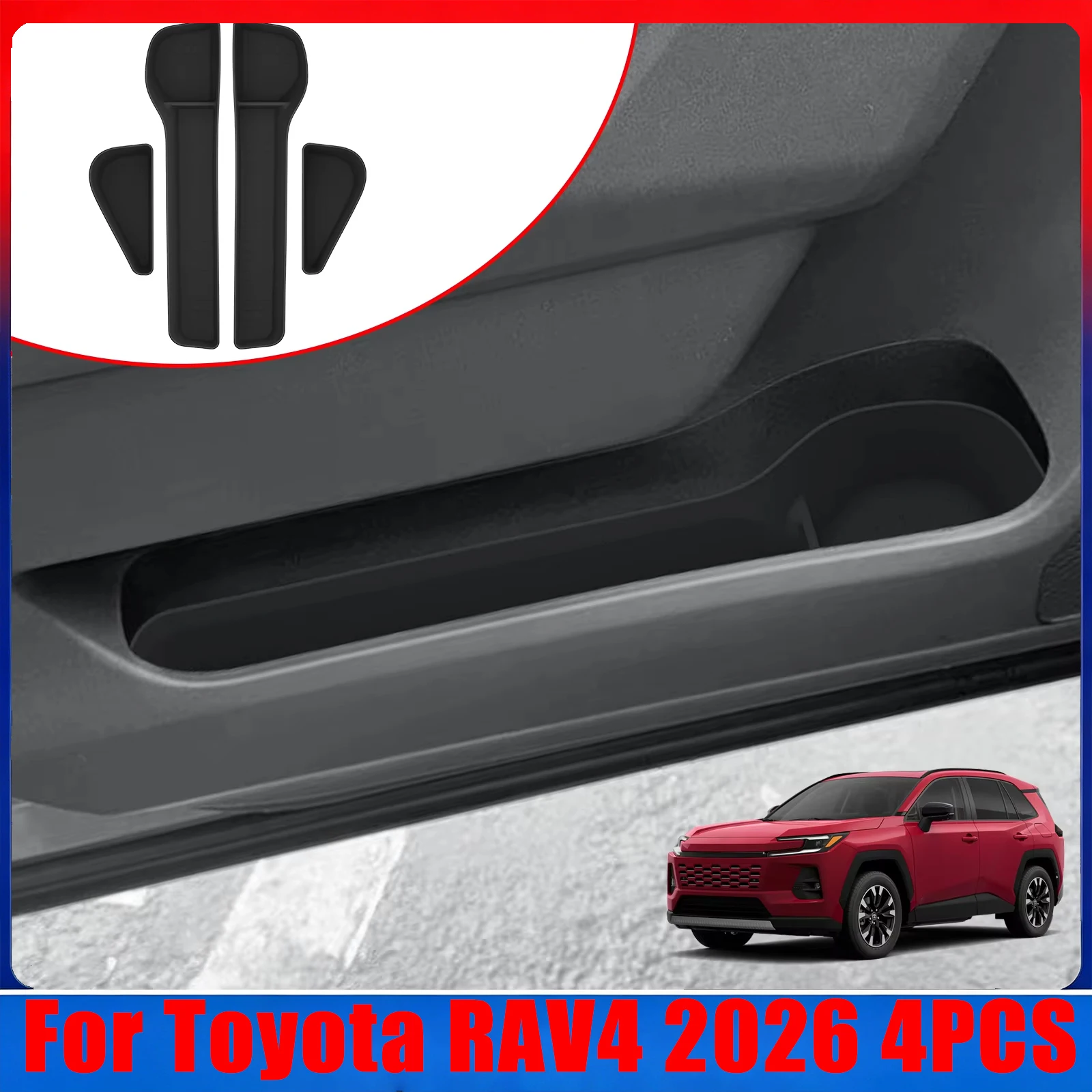 Door Side Storage Box TPE Front Rear Door Handle Organizer Tidying Car Interior Accessories For Toyota RAV4 2026 4PCS