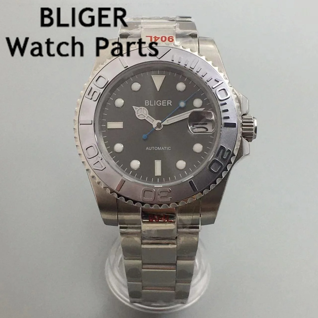 BLIGER 40mm Polished Automatic Men Watch Oyster Bracelet NH35A MIYOTA 8215 PT5000 Movement Sapphire Crystal Blue Luminous Dial