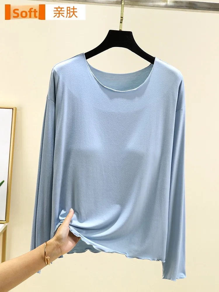 Modal Wireless Bra Top Women's Spring Summer Casual Loose Long Sleeve T-Shirt Comfortable Underwear Free to Wear Base Shirt
