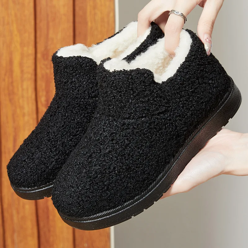 

Женская обувь больших размеров 36–41, зимняя модная плюшевая обувь на платформе на плоской подошве, удобные теплые нескользящие ботильоны, повседневные зимние ботинки