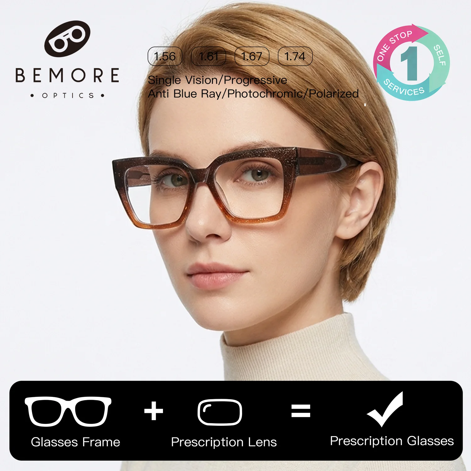 BEMORE Fashion Butterfly Prescription Eyewear Women Handmade Acetate Photochromic Anti-Blue Light Glasses with Medical Recipe