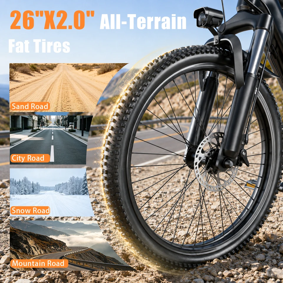 ASKGO Electric Bike for Adults, 1500W Peak Motor, 26" Tires All-Terrain Electric Mountain Bike with 48V 10.4Ah Removable Battery, Up to 55 Miles Long Range, 7-Speed Gearshift for Commute, UL2849 Certified image 3