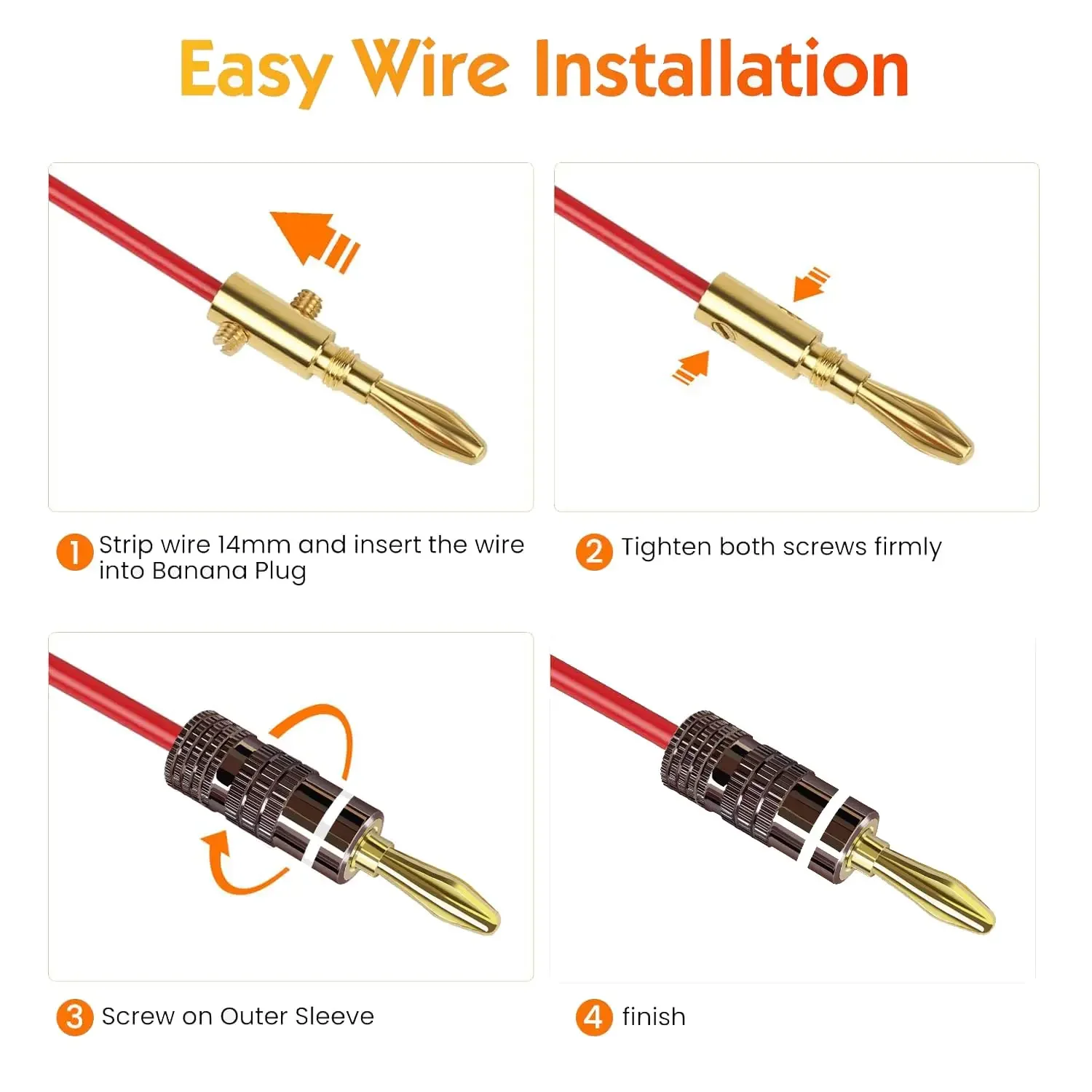 1-10Pcs No Solder Banana Plug 4mm Quick Wire Connect Gold-plated Metal Banana Connectors Plugs for Speaker Cables Amplifiers view 3