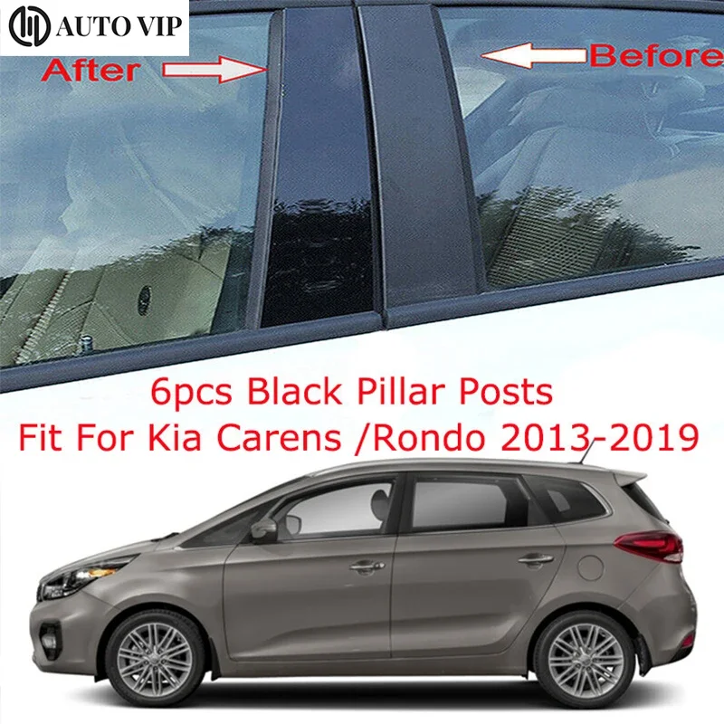 

6Pcs Car Door Window Pillar Posts Trim Cover Sticker Glossy Black Exterior Parts for Kia Carens/Rondo carbon fibre 2013-2019