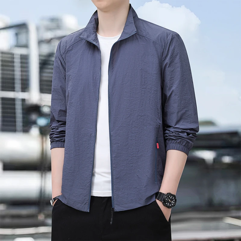 Fashion Stand Collar Zipper Pockets Solid Color Thin Jackets Men's Clothing 2024 Summer New Loose All-match Tops Casual Coats