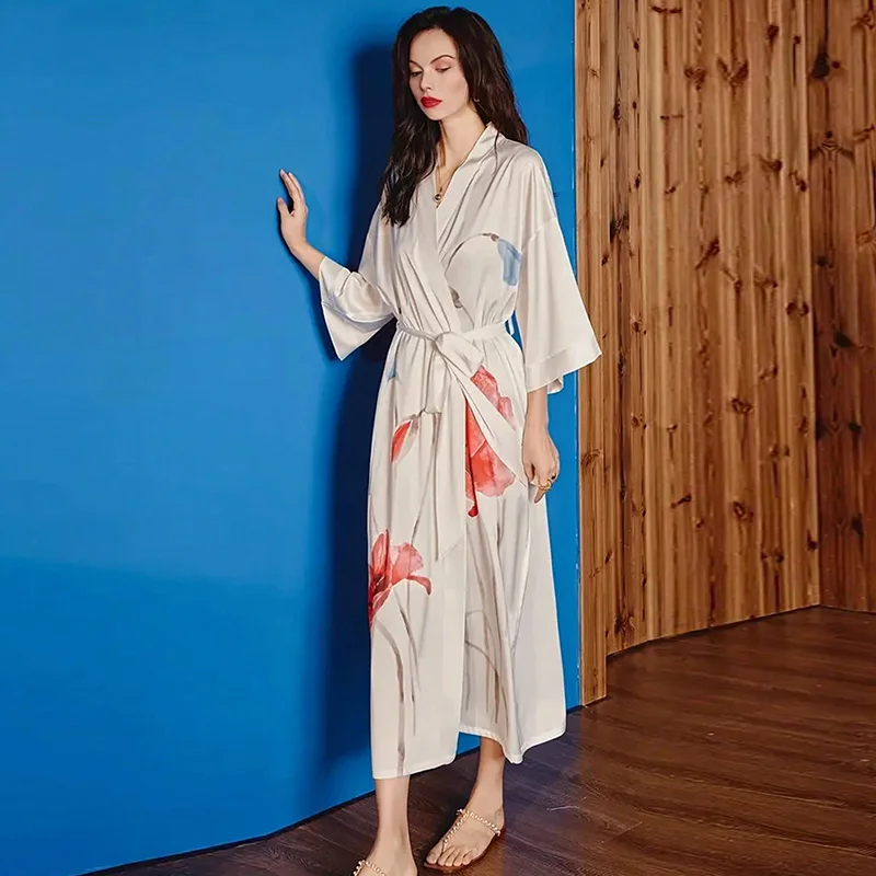 الأوروبية والأمريكية الرجعية أنيقة فضفاضة الأزهار طباعة منتصف طول كيمونو سترة Haori سترة الصيف التعادل متابعة يوكاتا رداء الشاطئ التستر