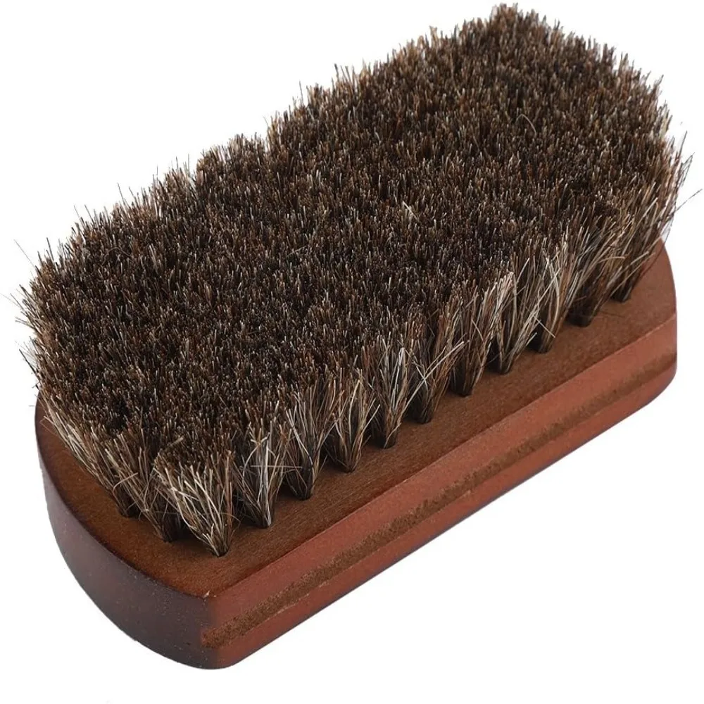 Wooden Base Shoe Polishing Brush Brown Gentle Horsehair Leather Shoe Brush Ergonomic Grip Lightweight