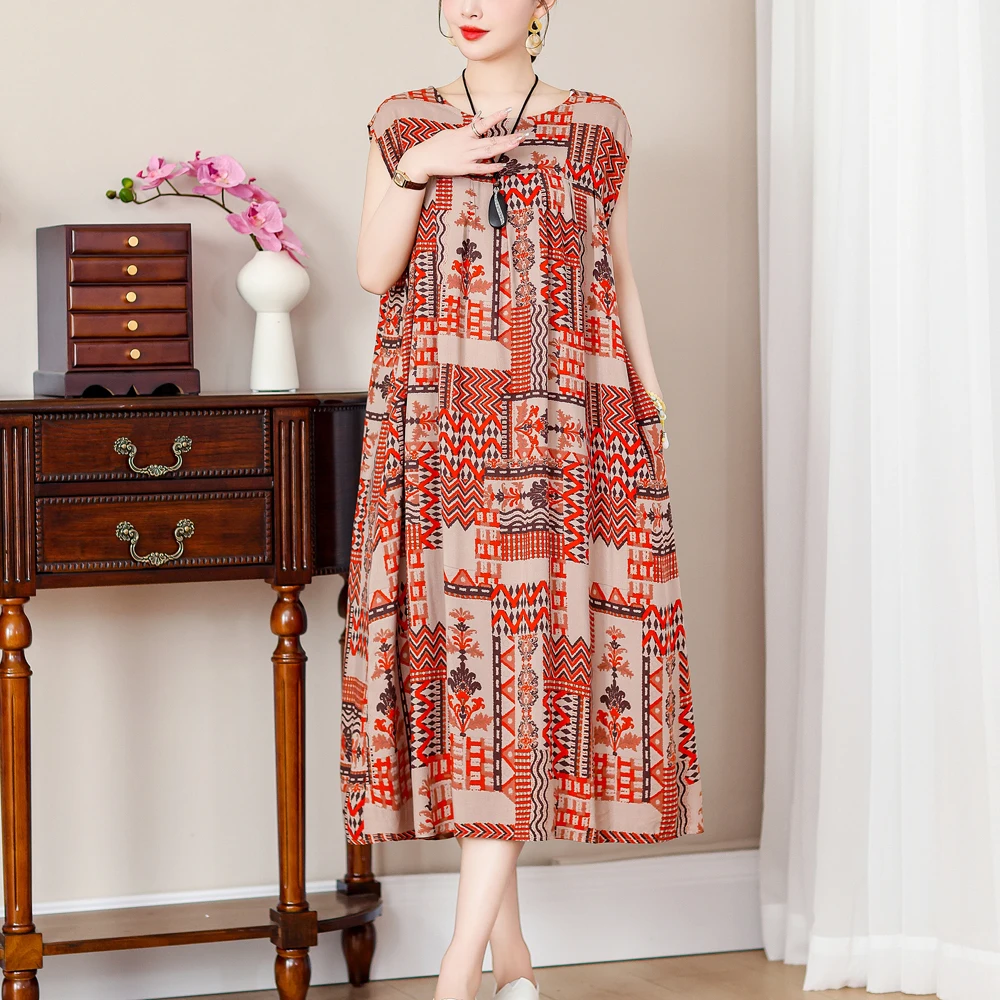 New Casual 2025 Women Summer Dress For women Long Fashion Style Loose Clothes Printing Women Clothing Dresses