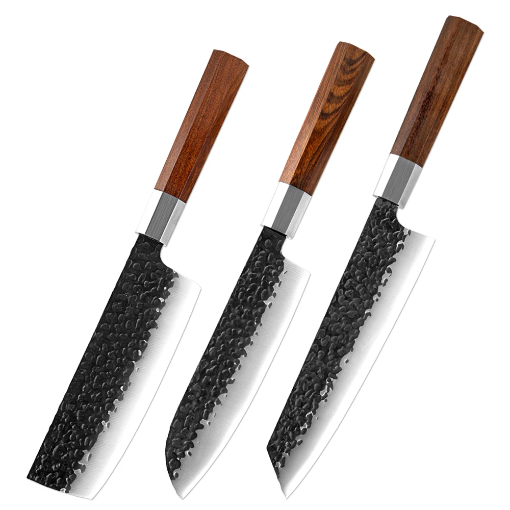 Juego de cuchillos XITUO de 1-3 piezas, juego de cuchillos de cocina de acero con alto contenido de carbono forjados a mano en Japón, cuchillos de chef ultra afilados con mango de madera Pakka.