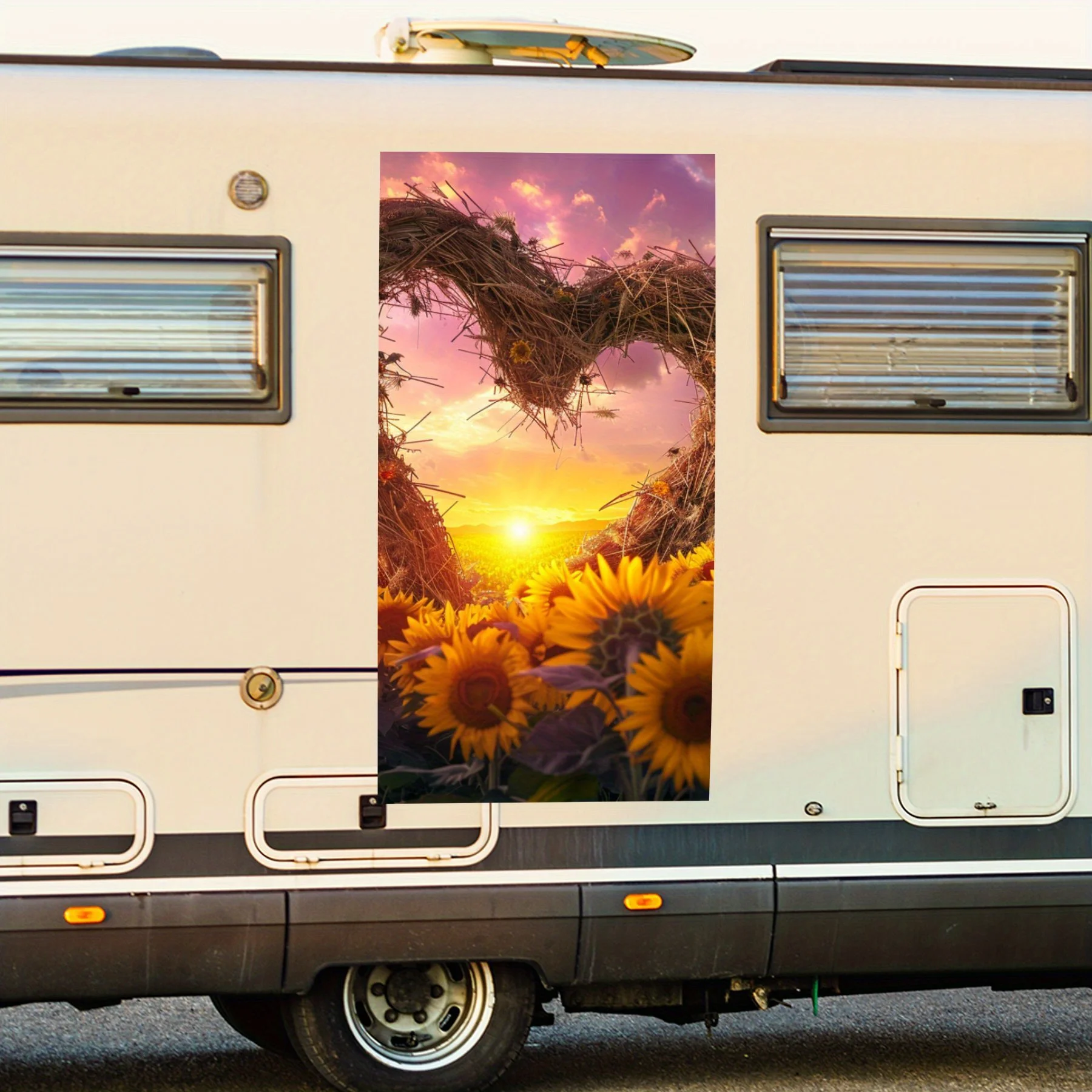 Sunflower Field with Heart FrameCar Sticker,Vinyl decal on the side of the motor home, waterproof self-adhesive vinyl sticker on