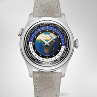 Merkur Dual Crown World Time Enamel Dial Watch Retro Manual Mechanical Watch Men Date Window Watch Vintage 38mm