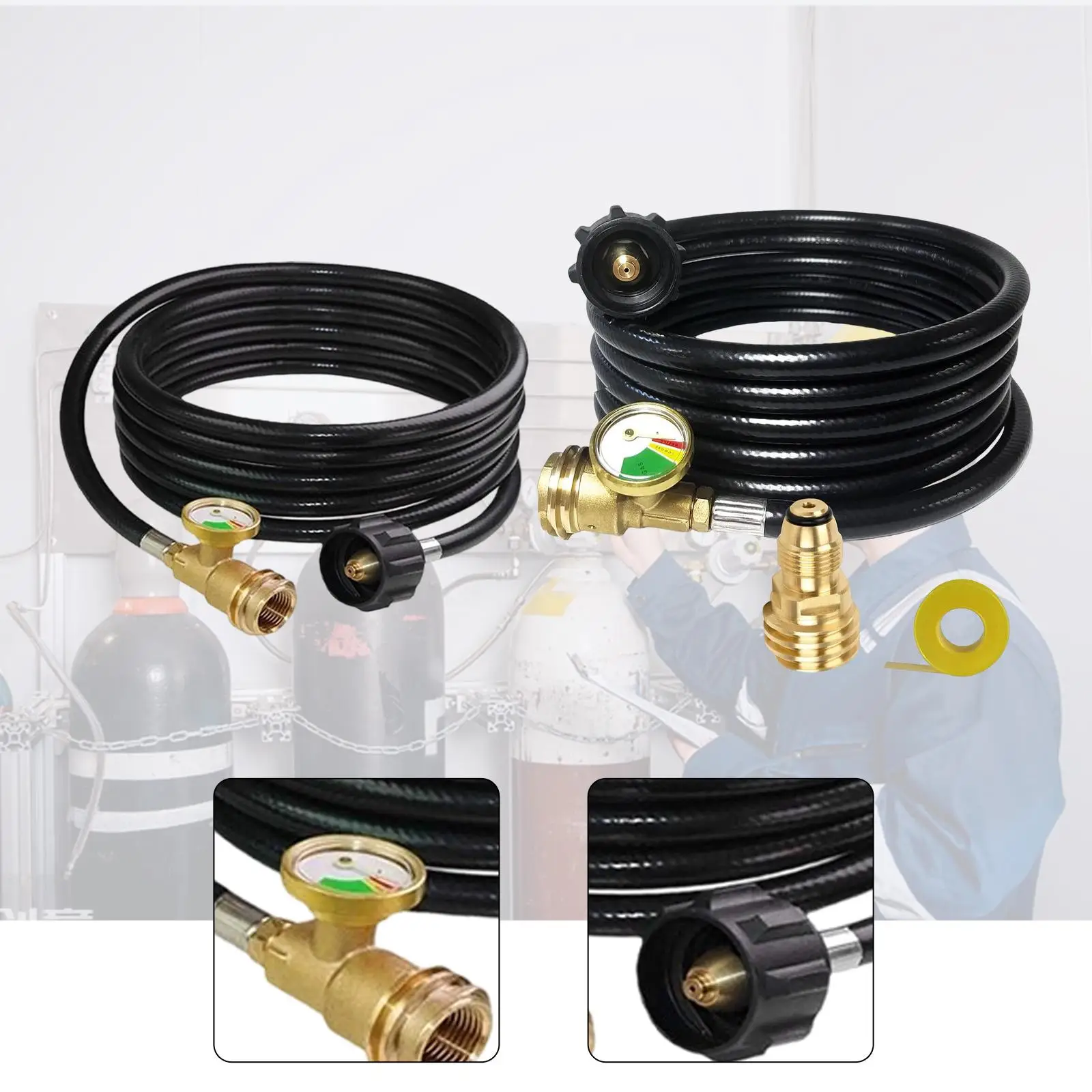 Extended Propane Hose with Pressure Monitor BBQ Gas Grill Replacement for Outdoor Camping Fire Pit Heater