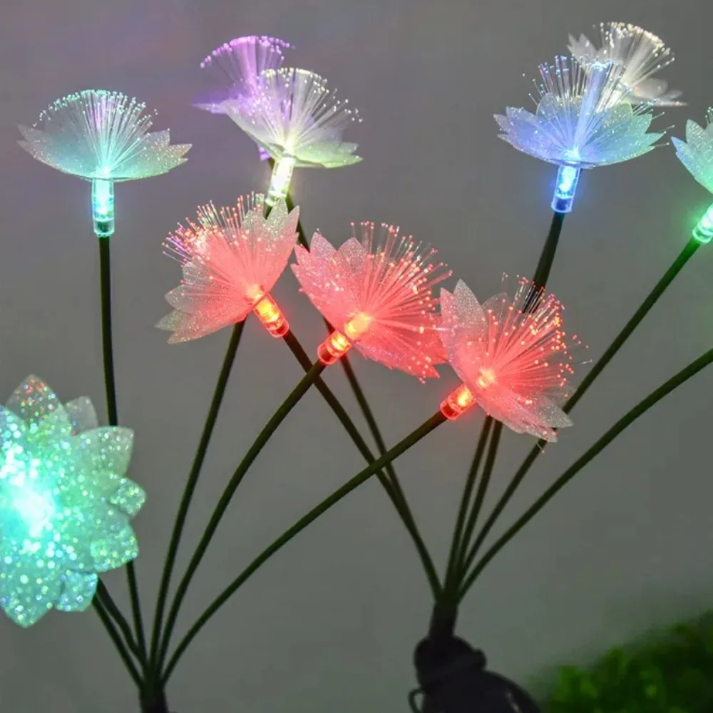 Decoração à prova dwaterproof água solar fibra óptica flor fibra óptica 6 cabeças decoração do gramado lâmpada simulação flor gramado luzes da noite ao ar livre