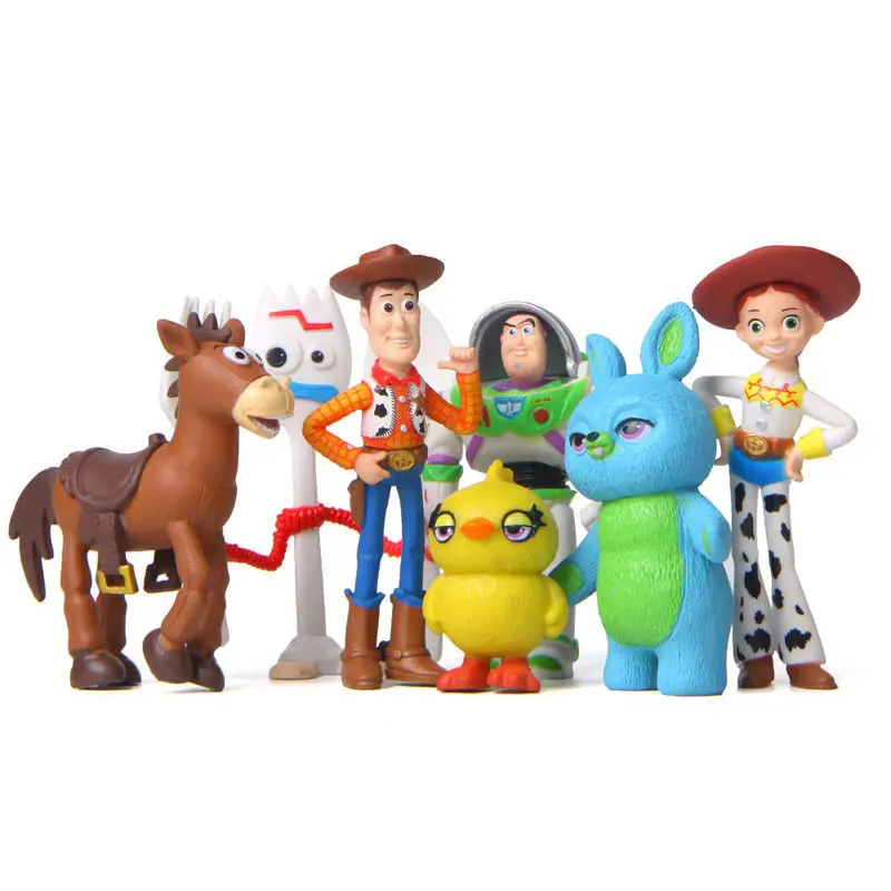 Caliente 7 unids/set Toy Story 4 figuras de acción de juguete Woody Jessie Buzz Lightyear Forky Pig Bear Figura modelo muñeca estatuilla niños regalos